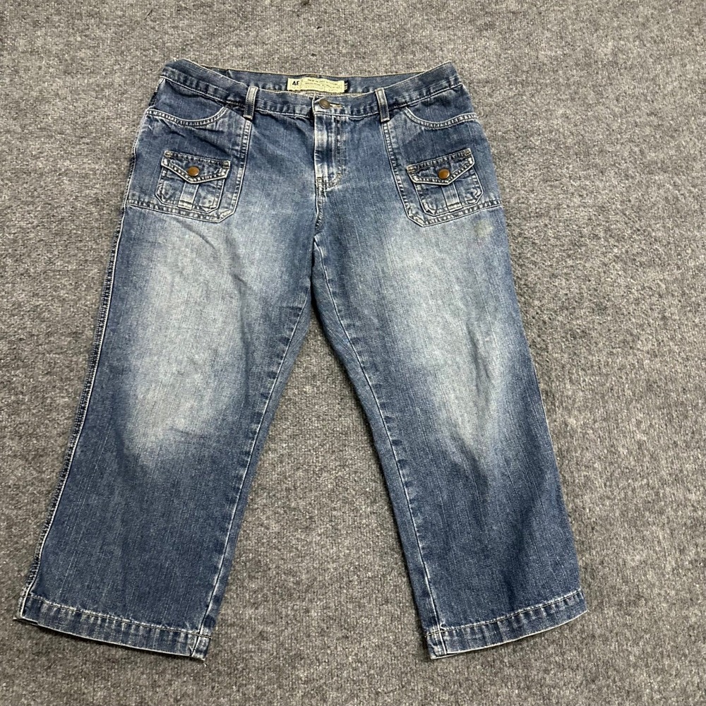 American Eagle Jeans Womens Size 12 Blue Cargo Pocket Straight Leg Denim Pants